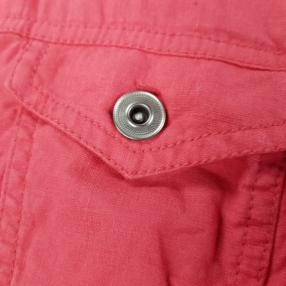 Chico's Linen Shacket Truckers Jacket Womens Sz M ( 1 ) Lace Sleeve Salmon - Picture 7 of 16